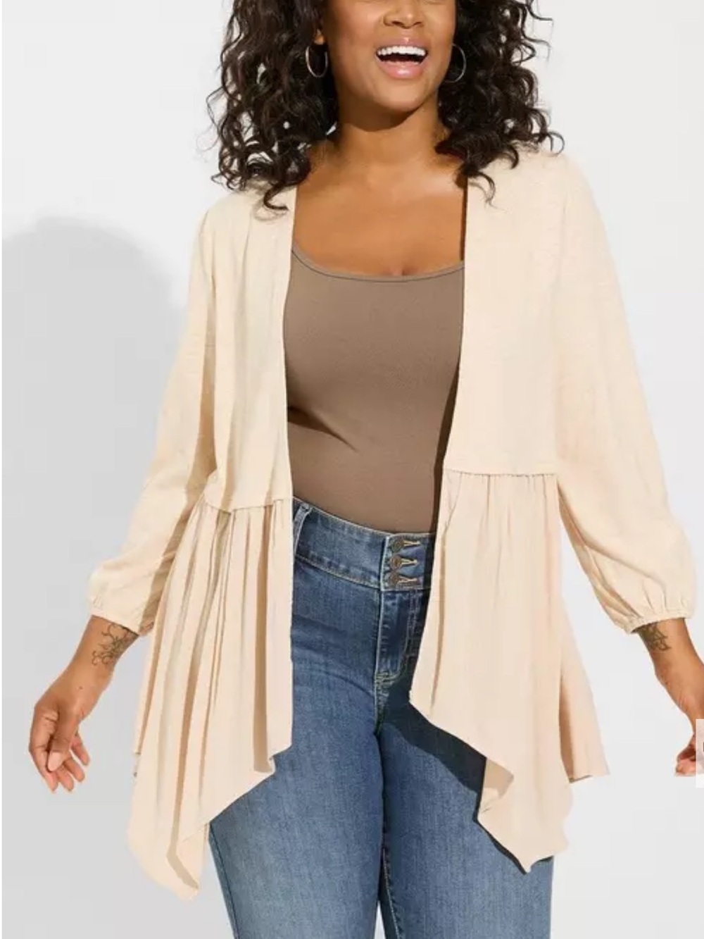 Torrid Flowy Boho Hanky Hem Kimono Cardigan Soft Beige - 00 M/L